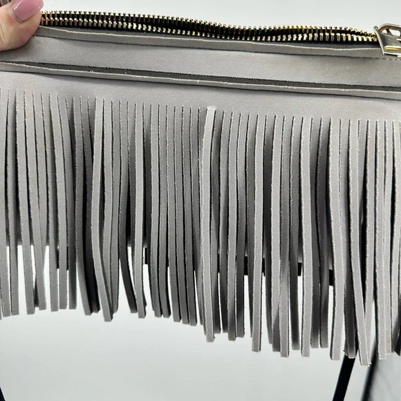 Save My Bag Neoprene Fringe Crossbody Bag Clutch Grey Made in Italy - Picture 9 of 11